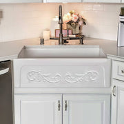 Whitehaus WHSIV3333-WHITE Glencove St. Ives 33" Reversible Fireclay Front Apron Kitchen Sink - White