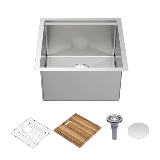 Whitehaus WHSW1818 18" Single Bowl 16 Gauge Undermount Workstation Kitchen Sink - Brushed Stainless Steel