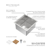 Whitehaus WHSW1818 18" Single Bowl 16 Gauge Undermount Workstation Kitchen Sink - Brushed Stainless Steel