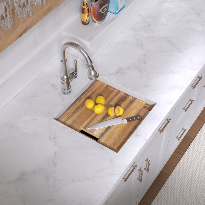 Whitehaus WHSW1818 18" Single Bowl 16 Gauge Undermount Workstation Kitchen Sink - Brushed Stainless Steel