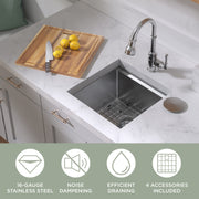 Whitehaus WHSW1818 18" Single Bowl 16 Gauge Undermount Workstation Kitchen Sink - Brushed Stainless Steel