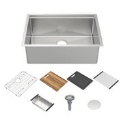 Whitehaus WHSW2719 27" Single Bowl 16 Gauge Undermount Workstation Kitchen Sink - Brushed Stainless Steel