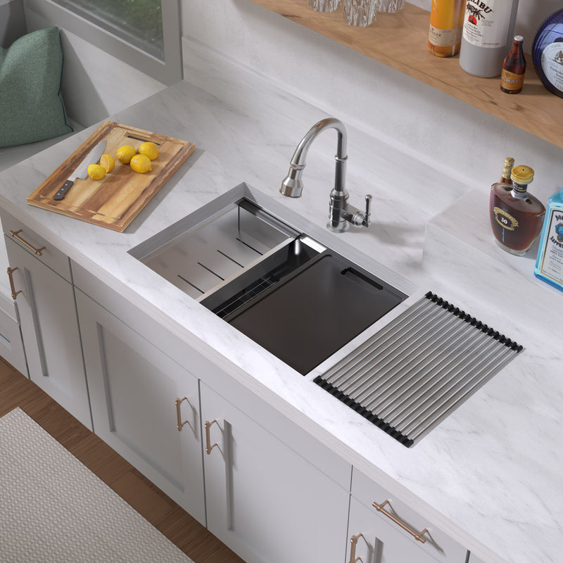 Whitehaus WHSW2719 27" Single Bowl 16 Gauge Undermount Workstation Kitchen Sink - Brushed Stainless Steel