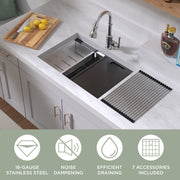Whitehaus WHSW2719 27" Single Bowl 16 Gauge Undermount Workstation Kitchen Sink - Brushed Stainless Steel