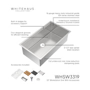 Whitehaus WHSW3319 33" Single Bowl 16 Gauge Undermount Workstation Kitchen Sink - Brushed Stainless Steel