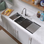 Whitehaus WHSW3319 33" Single Bowl 16 Gauge Undermount Workstation Kitchen Sink - Brushed Stainless Steel