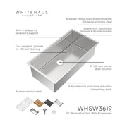 Whitehaus WHSW3619 36" Single Bowl 16 Gauge Undermount Workstation Kitchen Sink - Brushed Stainless Steel