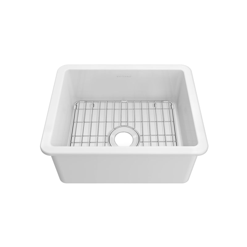Whitehaus WHUF2418 24" Fireclay Dual-Mount Kitchen Sink - White