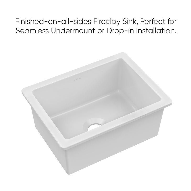 Whitehaus WHUF2418 24" Fireclay Dual-Mount Kitchen Sink - White