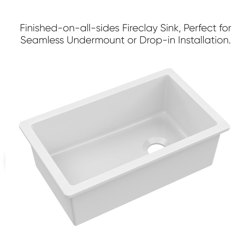 Whitehaus WHUF3119 31" Fireclay Dual-Mount Kitchen Sink - White