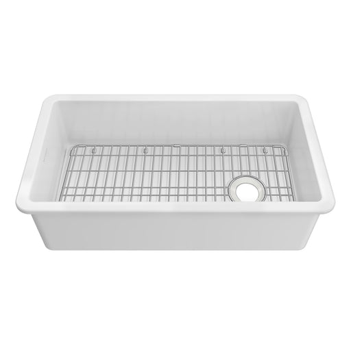 Whitehaus WHUF3419 34" Fireclay Dual-Mount Kitchen Sink - White
