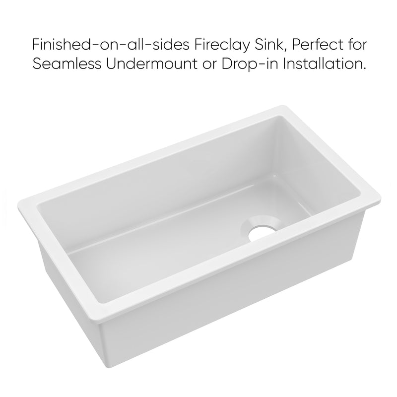 Whitehaus WHUF3419 34" Fireclay Dual-Mount Kitchen Sink - White