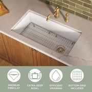 Whitehaus WHUF3419 34" Fireclay Dual-Mount Kitchen Sink - White