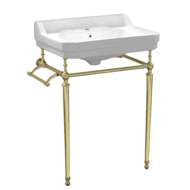 Whitehaus WHV024-L33-1H-B Victoriahaus 23-1/2" Single Hole Console Bathroom Sink - White/Polished Brass