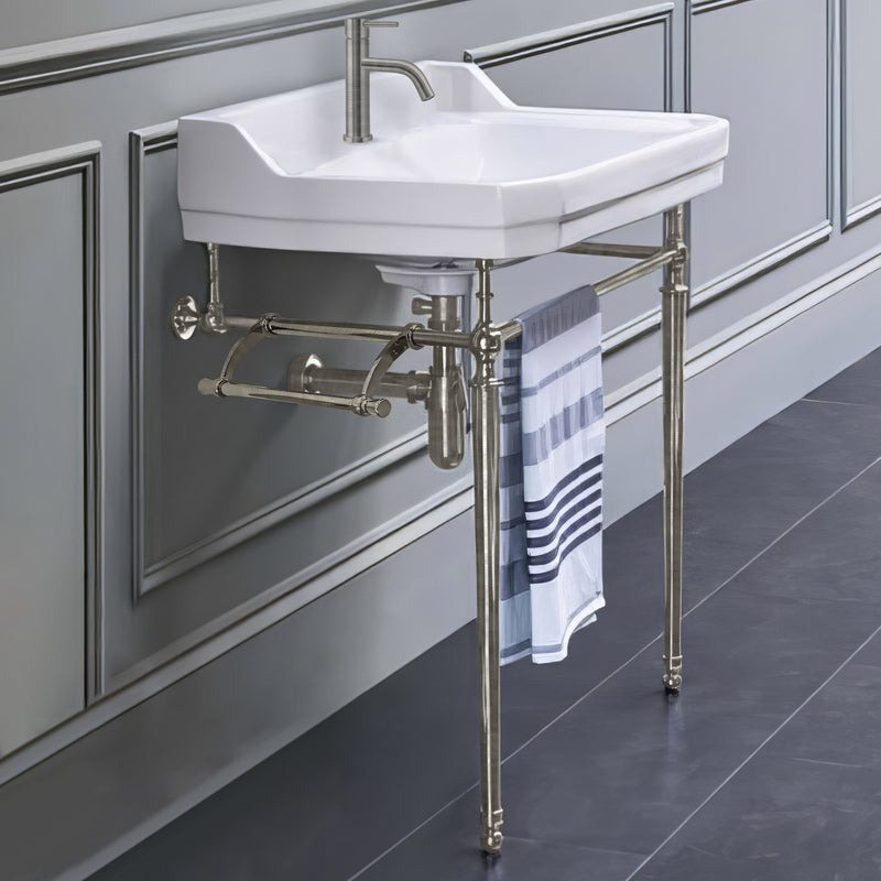 Whitehaus WHV024-L33-1H-BN Victoriahaus 23-1/2" Single Hole Console Bathroom Sink - White/Brushed Nickel