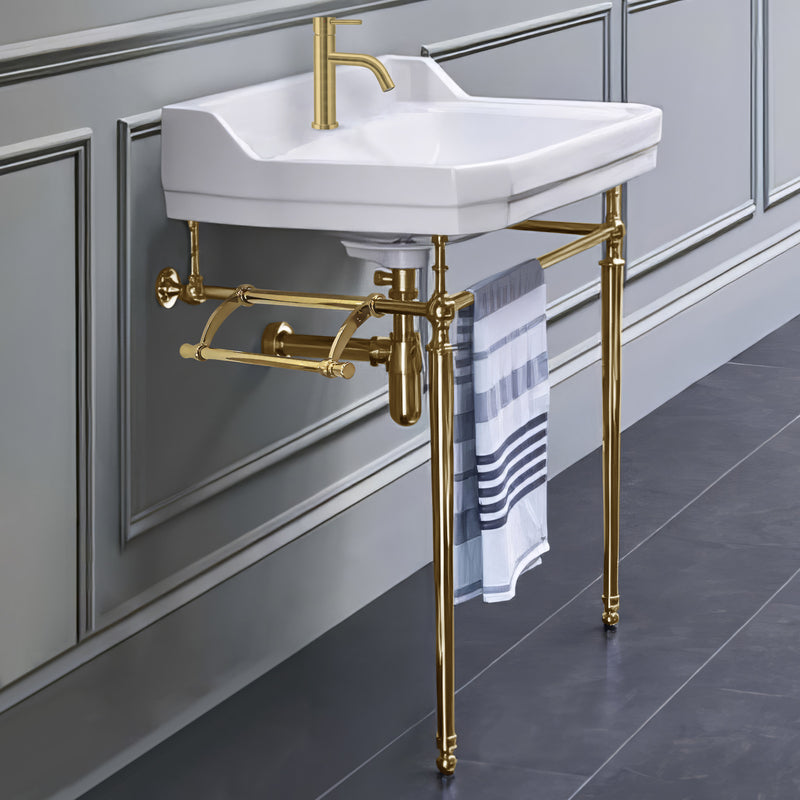 Whitehaus WHV024-L33-1H-B Victoriahaus 23-1/2" Single Hole Console Bathroom Sink - White/Polished Brass
