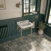 Whitehaus WHV024-L33-3H-B Victoriahaus 23-1/2" Widespread Console Bathroom Sink - White/Polished Brass