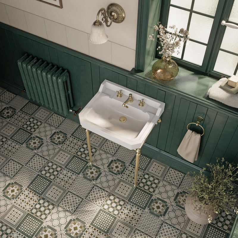 Whitehaus WHV024-L33-3H-B Victoriahaus 23-1/2" Widespread Console Bathroom Sink - White/Polished Brass