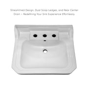 Whitehaus WHV024-L33-3H-C Victoriahaus 23-1/2" Widespread Console Bathroom Sink - White/Polished Chrome
