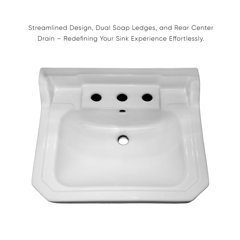 Whitehaus WHV024-L33-3H-C Victoriahaus 23-1/2" Widespread Console Bathroom Sink - White/Polished Chrome