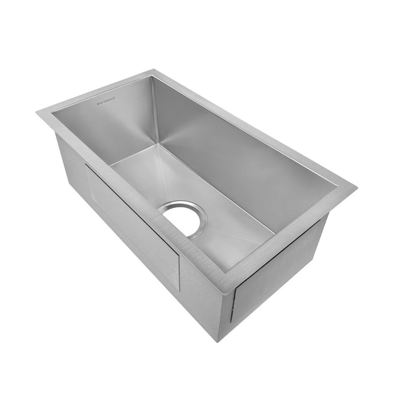 Whitehaus WINEHAUS Noah's 12" Commercial Single Bowl 16 Gauge Undermount Kitchen Sink - Brushed Stainless Steel