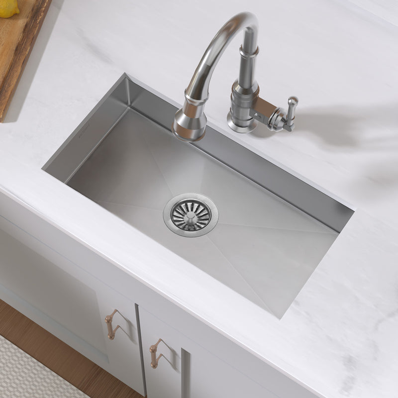 Whitehaus WINEHAUS Noah's 12" Commercial Single Bowl 16 Gauge Undermount Kitchen Sink - Brushed Stainless Steel