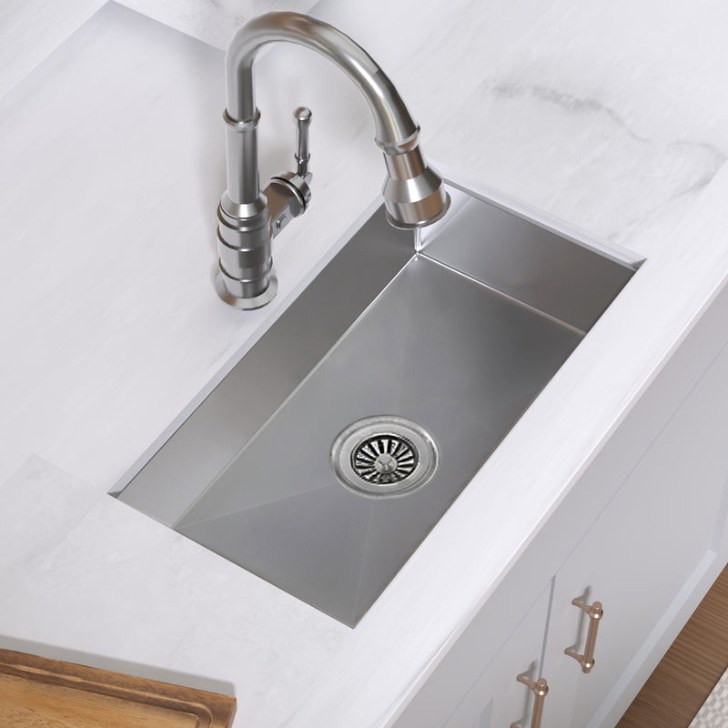 Whitehaus WINEHAUS Noah's 12" Commercial Single Bowl 16 Gauge Undermount Kitchen Sink - Brushed Stainless Steel