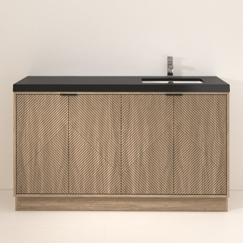 Moreno Bath MT60SRFS Mason 60" Fluted Freestanding Bathroom Vanity with Right Side Sink Top