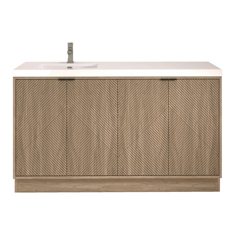 Moreno Bath MT60SLFS Mason 60" Fluted Freestanding Bathroom Vanity with Left Side Sink Top