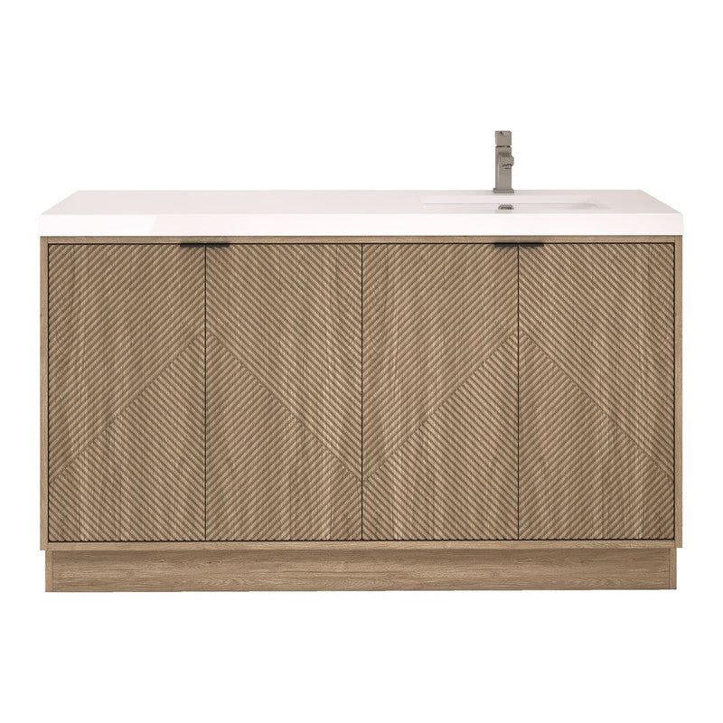 Moreno Bath MT60SRFS Mason 60" Fluted Freestanding Bathroom Vanity with Right Side Sink Top