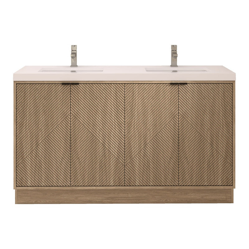 Moreno Bath MT60DFS Mason 60" Fluted Freestanding Bathroom Vanity with Double Sink Top