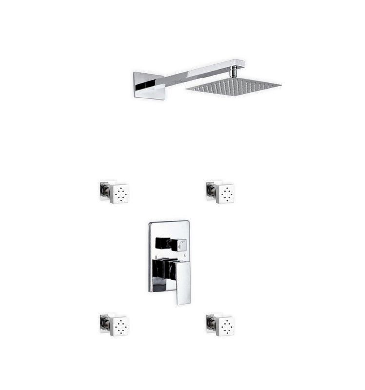 Kube Bath WR2004J2V Aqua Piazza Chrome Shower Set with 8" Square Rain Shower and 4 Body Jets