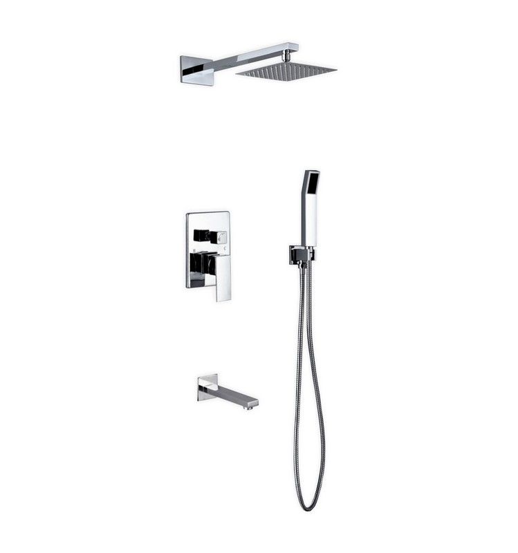 Kube Bath WR200TFHH3V Aqua Piazza Chrome Shower Set with 8" Square Rain Shower, Tub Filler and Handheld