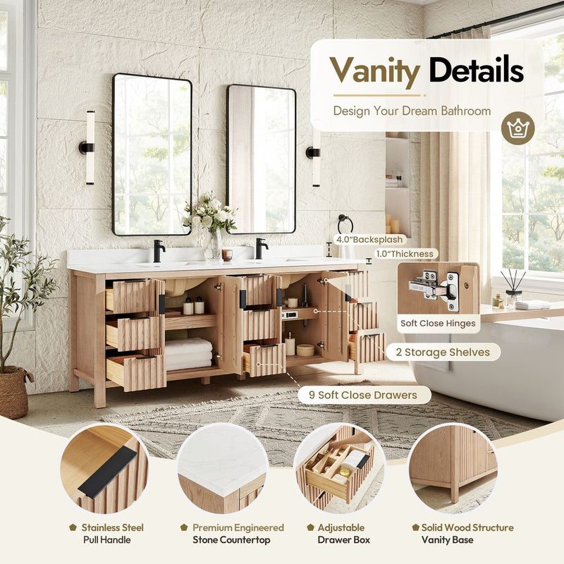 Vinnova 704284-AN-GW Shenzhen 84" Double Sink Bath Vanity in Aged Natural Oak