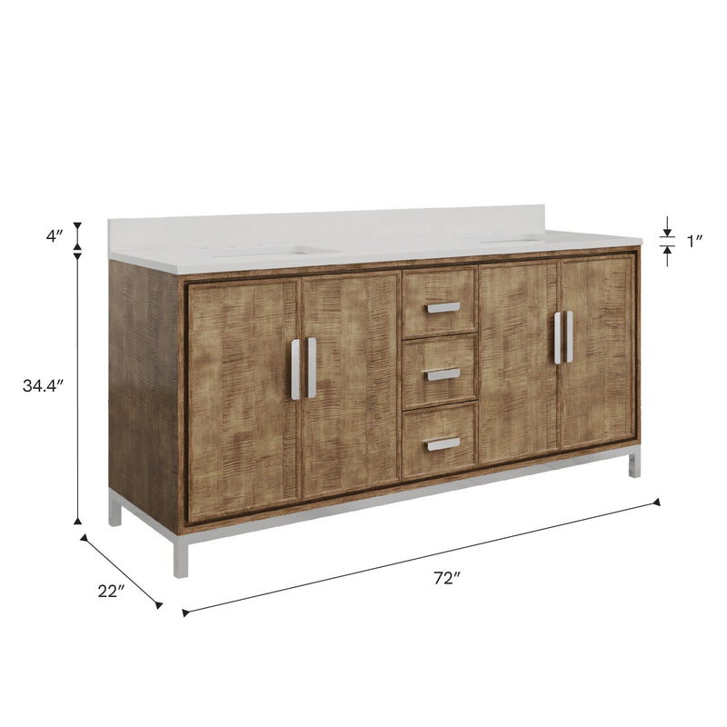 WE72QZ01LW - Westin 72 In. Double Sink Pre-Assembled Contemporary Style Bathroom Vanity With 1" Whitebrook Quartz Top