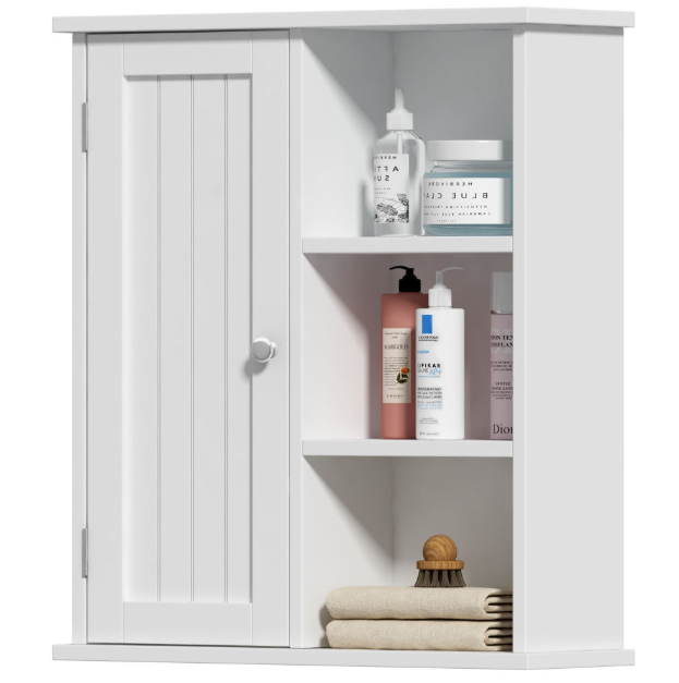 Bathroom Wall Medicine Cabinet with Door and 3 Open Shelves, Floating Storage