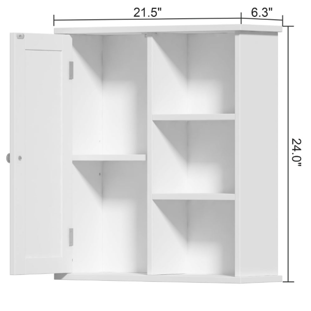Bathroom Wall Medicine Cabinet with Door and 3 Open Shelves, Floating Storage