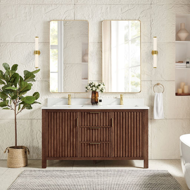 Vinnova 704260M-AD-GW Shenzhen 60M" Double Sink Bath Vanity in Aged Dark Brown Oak