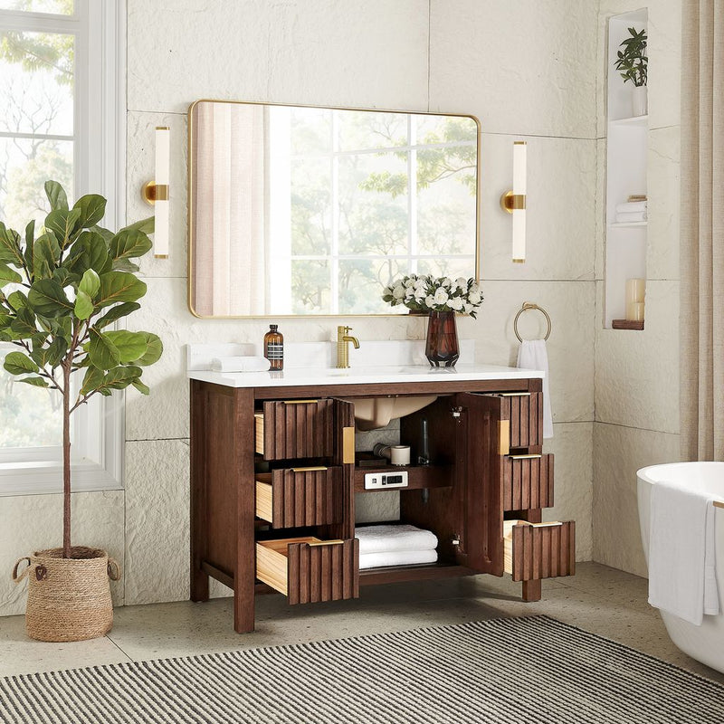 Vinnova 704248-AD-GW Shenzhen 48" Single Sink Bath Vanity in Aged Dark Brown Oak