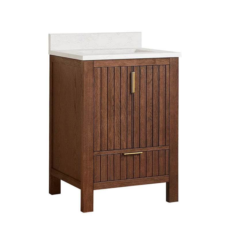 Vinnova 704224-AD-GW Shenzhen 24" Single Sink Bath Vanity in Aged Dark Brown Oak
