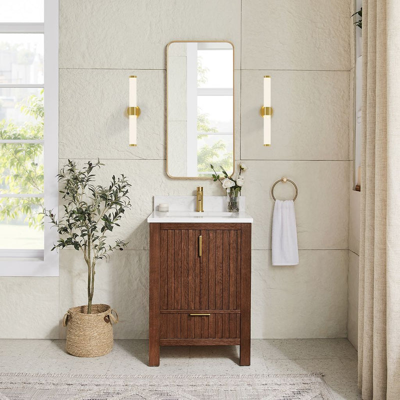 Vinnova 704224-AD-GW Shenzhen 24" Single Sink Bath Vanity in Aged Dark Brown Oak