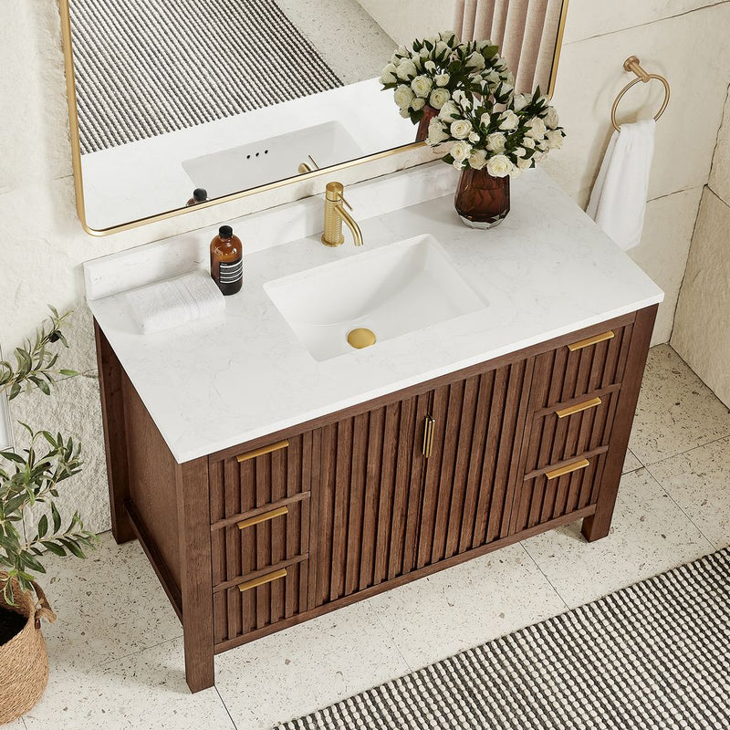 Vinnova 704248-AD-GW Shenzhen 48" Single Sink Bath Vanity in Aged Dark Brown Oak