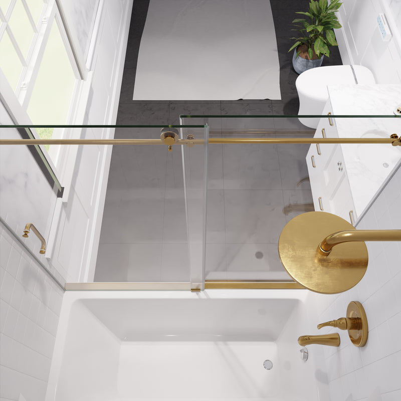 Anzzi Don Series Frameless Sliding Tub Door in Brushed Gold