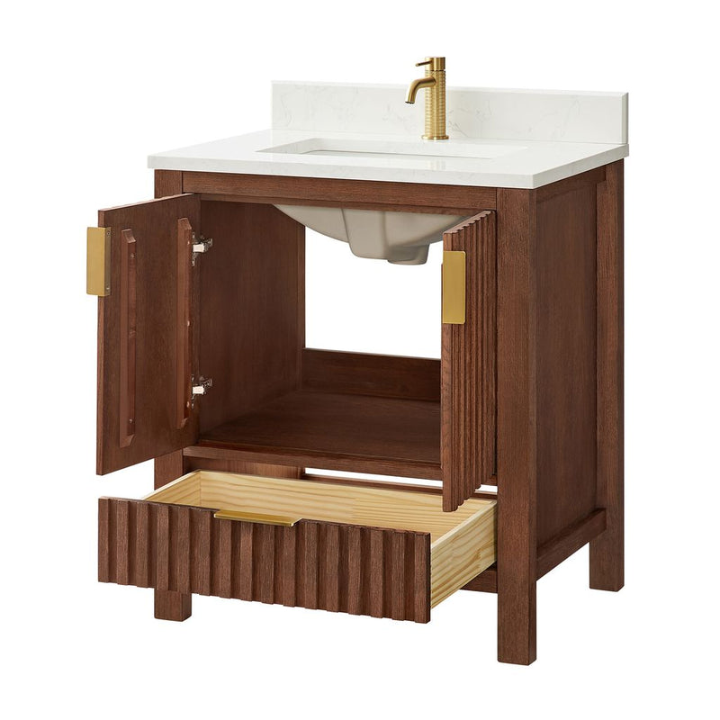 Vinnova 704230-AD-GW Shenzhen 30" Single Sink Bath Vanity in Aged Dark Brown Oak