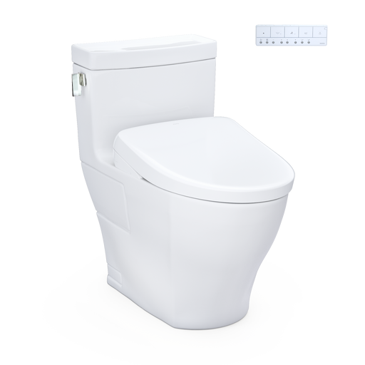 TOTO MW6244726CEFG#01 WASHLET+ Legato One-Piece Elongated 1.28 GPF Toilet and Contemporary WASHLET S7 Contemporary Bidet Seat, Cotton White