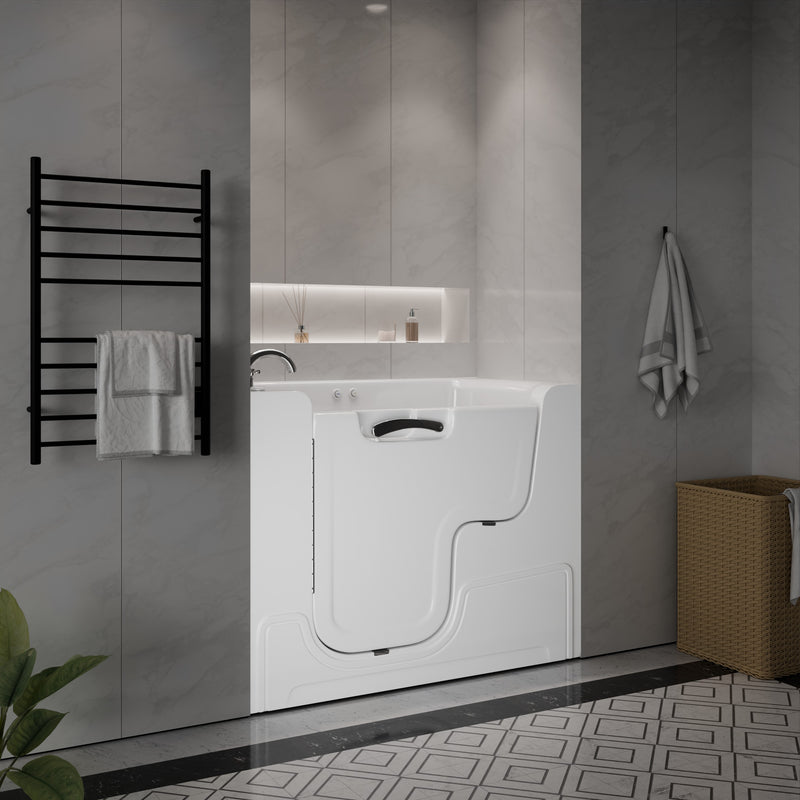 Meditub A2953WCALWH Collection 29 x 52 Whirlpool Jetted Bathtub with Left Drain in White with Powered Fast Drain lifestyle