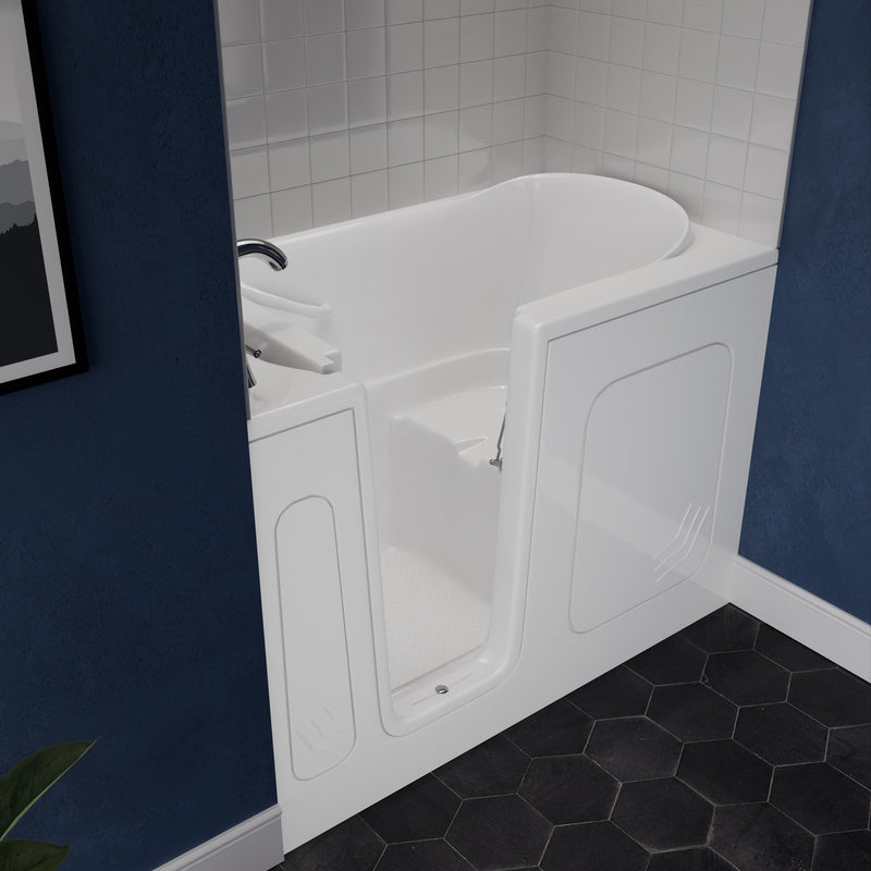 Meditub 3054LWS Collection 30 x 54 Left Side Drain Soaker Jetted Bathtub in White with Fast Filling Faucet Set