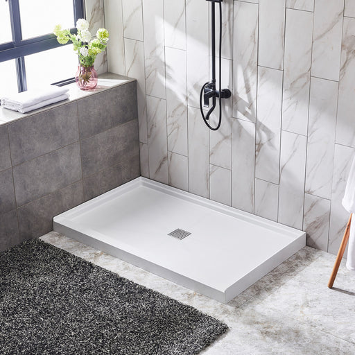 Anzzi SB-AZ201C Alexander Alcove Shower Pan Base with Center Drain in Glossy White Marine Acrylic 60 in. L x 32 in. - view 2