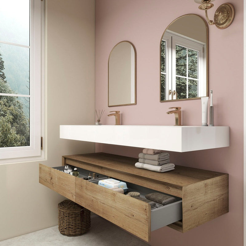 Moreno Bath BTO1760D Alysa 60" Floating Bathroom Vanity Set with FLX16 Acrylic Sink/Double Faucet Hole