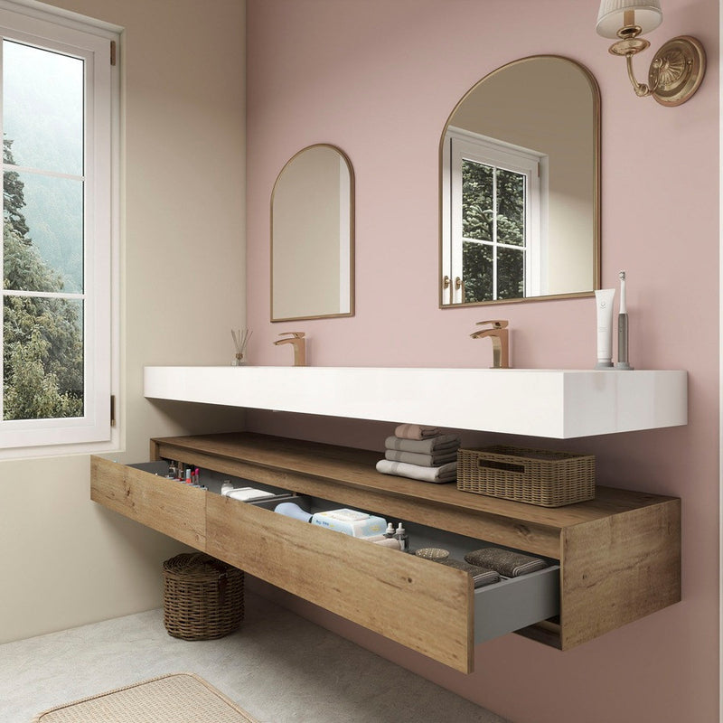 Moreno Bath BTO1784D Alysa 84" Floating Bathroom Vanity Set with FLX16 Acrylic Sink & Double Faucet Holes